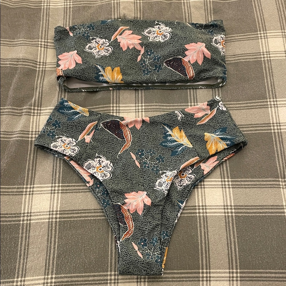 Floral Bandeau High Waisted Bikini Set (brand new, never worn)